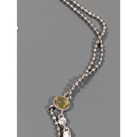 Cookie Lee Yellow Crystal Charm Drape Tennis Chain Necklace Silver Tone 19" - Picture 7 of 11
